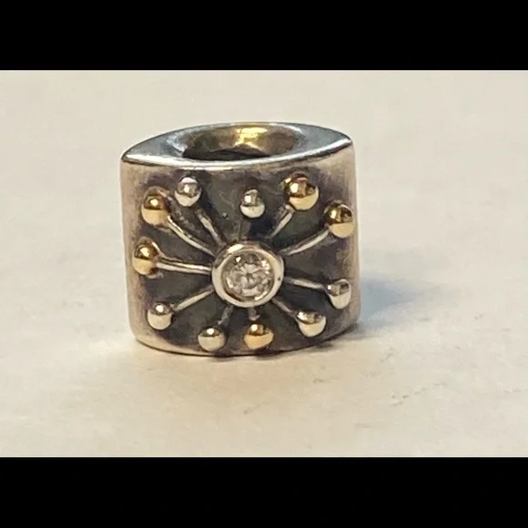 PANDORA DESERT STAR CHARM TWO TONE BEAD: SILVER WITH 14K GOLD #790188CZ - Picture 3 of 10